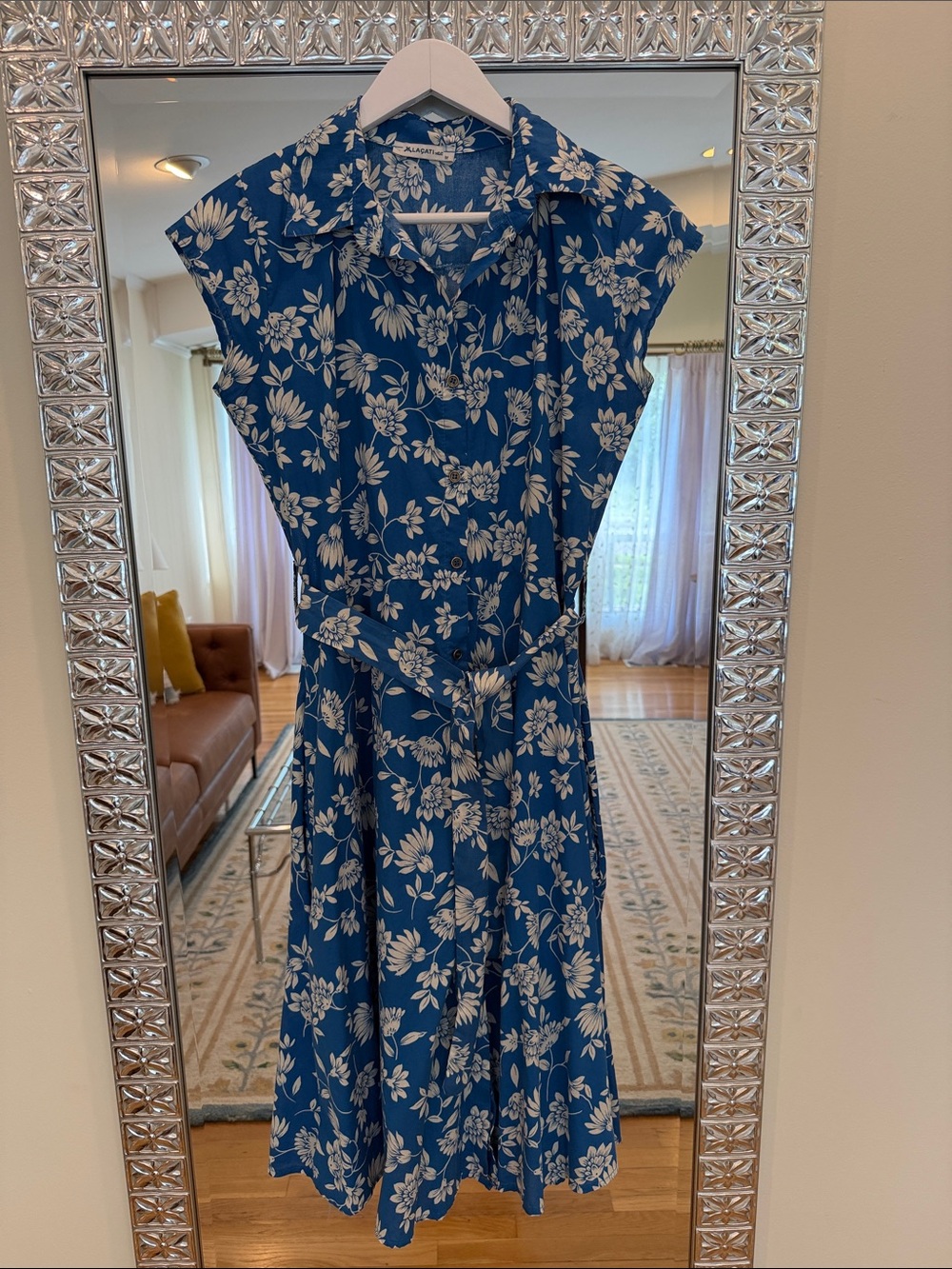 Blue Floral Button-Front Cotton Women’s Dress